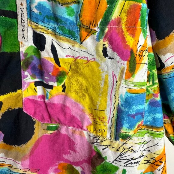 Venezia Women's 18/20 Worn to Perfection Colorful Short Sleeve Button‎ Up Top - Picture 6 of 7